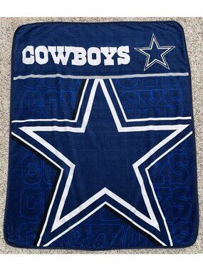VTG 61"x50" Dallas Cowboys Football NFL Blue/White Fleece Throw BLANKET Stars